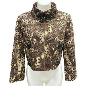 Leopard Print 90s 00s Retro Crop Stylish High Collar Big Button Jacket Blazer